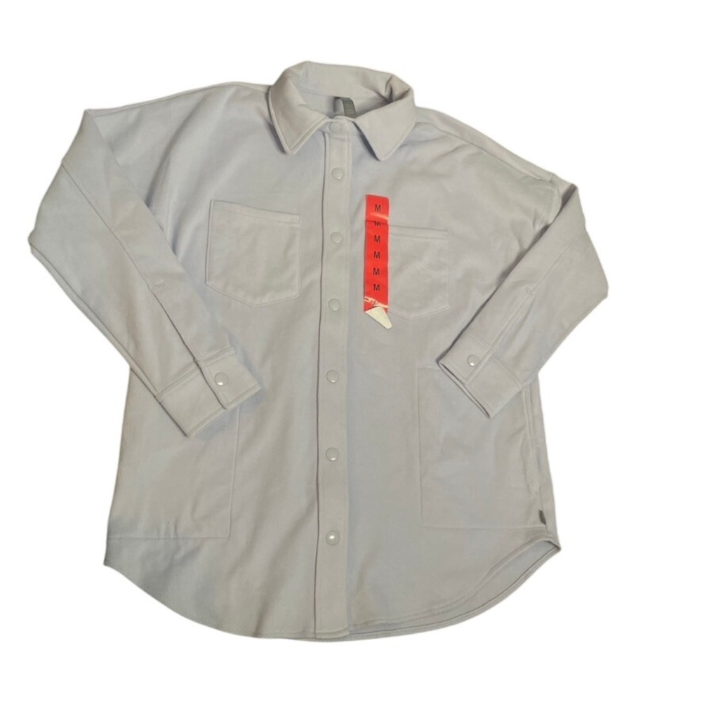 Mondetta Womens Lavender Blue Snap Front Shacket Shirt Jacket Fleece NEW - Picture 2 of 5